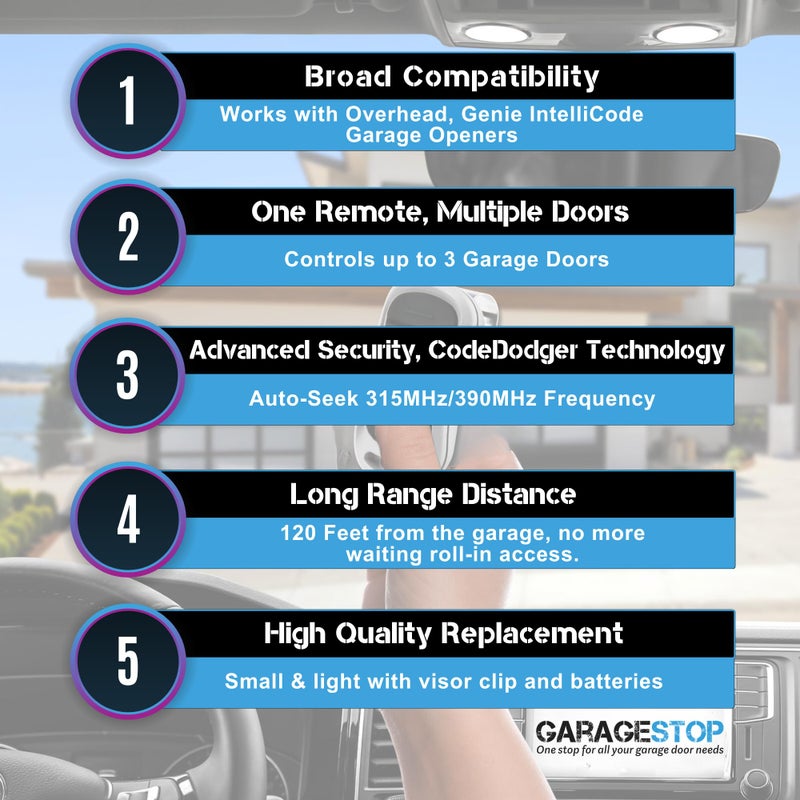 GARAGE STOP 2X for Genie Intellicode Garage Door Remote, G3T-BX G3T-R 3-Button Genie Garage Door Opener Remote Replacement, Auto-Seek Dual Frequency (1997 to Present) - Image 2